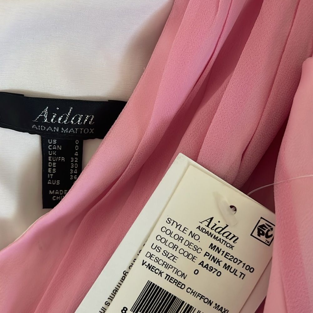 Aidan Mattox V-Neck Ciffon Color-Block Tiered Maxi Gown in Pink, NWT, Size 0 - Picture 12 of 13